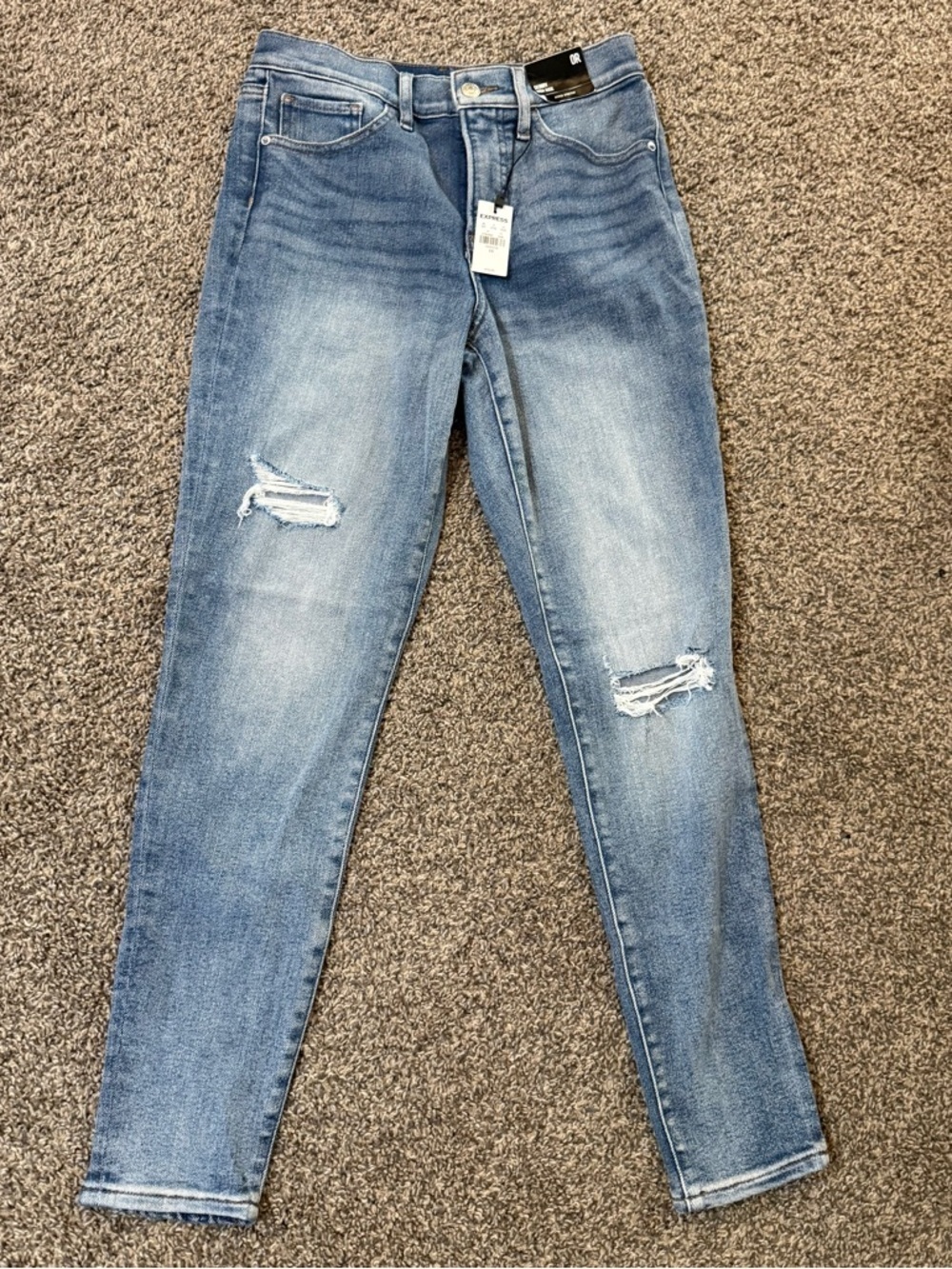 Express Medium Blue Distressed Skinny Jeans